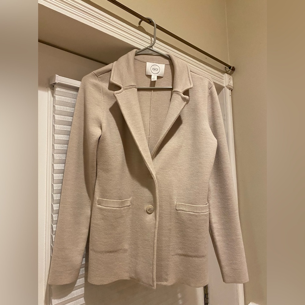 Beige Blazer Cardigan